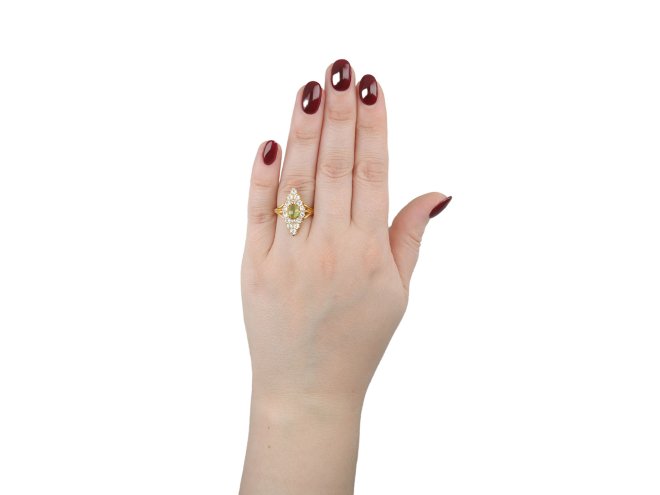 chrysoberyl and diamond marquise cluster ring hatton garden