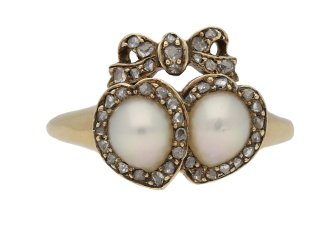 Antique double heart pearl and diamond cluster ring, circa 1870.