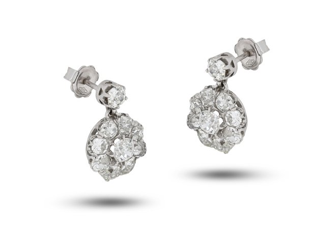Old Mine diamond cluster earrings, circa 1920.