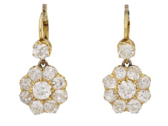 Antique Diamond Drop Cluster Earrings in Yellow Gold, Circa 1890.