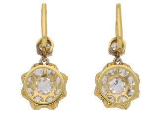 Antique Diamond Drop Cluster Earrings in Yellow Gold, Circa 1890.
