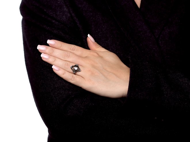 Antique old mine cut diamond cluster ring, circa 1890.