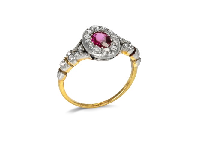 Victorian ruby and diamond cluster ring berganza hatton garden