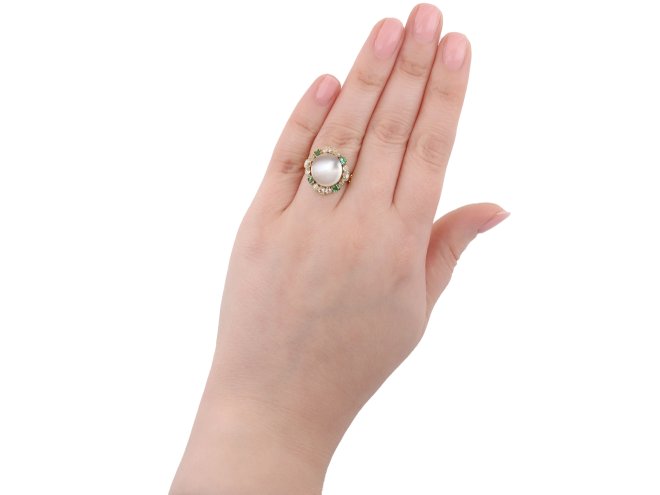 Moonstone diamond and emerald cluster ring, circa 1890 hatton garden