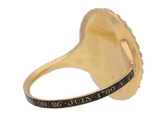 side view Antique diamond and pearl 'urn' memorial ring, circa 1780.