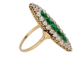 side view Antique emerald diamond ring berganza hatton garden