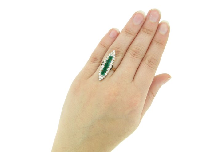 hand view Antique emerald diamond ring berganza hatton garden