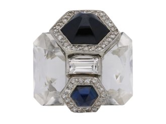 Seaman Schepps sapphire, diamond and rock crystal ring, circa 1940.