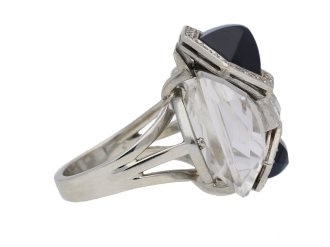 Seaman Schepps sapphire, diamond and rock crystal ring, circa 1940.
