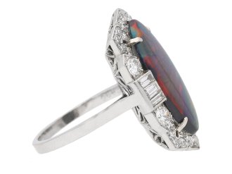 Art Deco black opal diamond ring berganza hatton garden