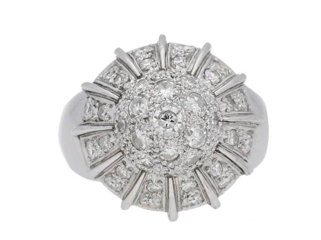 front view vintage diamond cluster ring berganza hatton garden