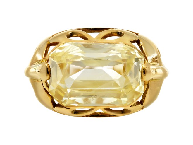 Vintage natural yellow Ceylon sapphire ring, circa 1950.