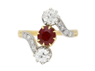 Art Nouveau natural Burmese ruby and diamond ring hatton garden