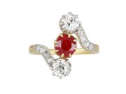 Art Nouveau Burmese ruby and diamond ring, circa 1900.