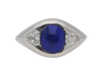 Cabochon Burmese sapphire and diamond ring, French, circa 1950.