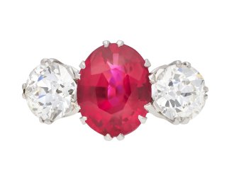 Natural Burmese ruby and diamond ring, circa 1915. Hatton garden