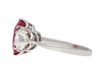 Natural Burmese ruby and diamond ring, circa 1915. Hatton garden