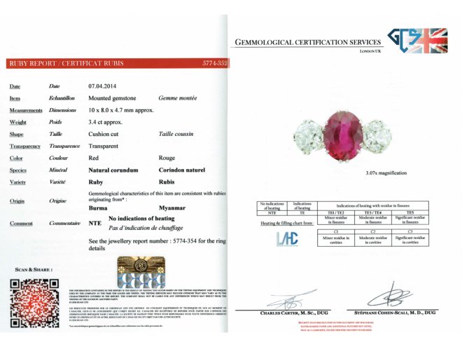 Natural Burmese ruby and diamond ring, circa 1915. Hatton garden