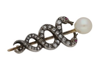 Victorian pearl diamond caduceus brooch berganza hatton garden