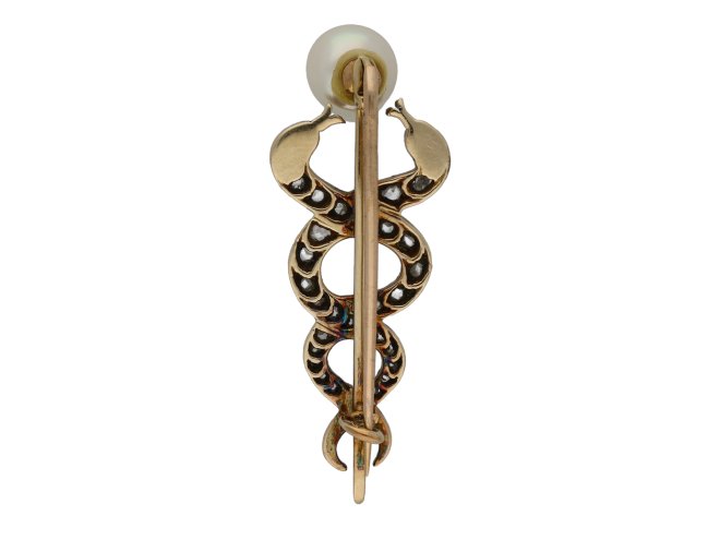 Victorian pearl diamond caduceus brooch berganza hatton garden