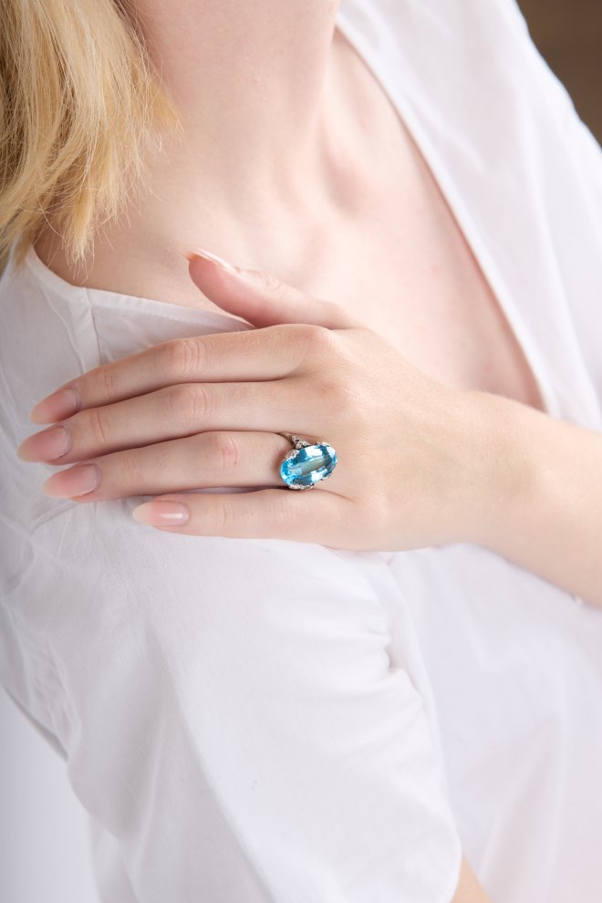 Aquamarine and diamond ring, circa 1920. 