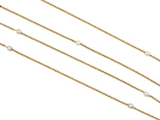 Natural pearl gold chain, circa 1900.