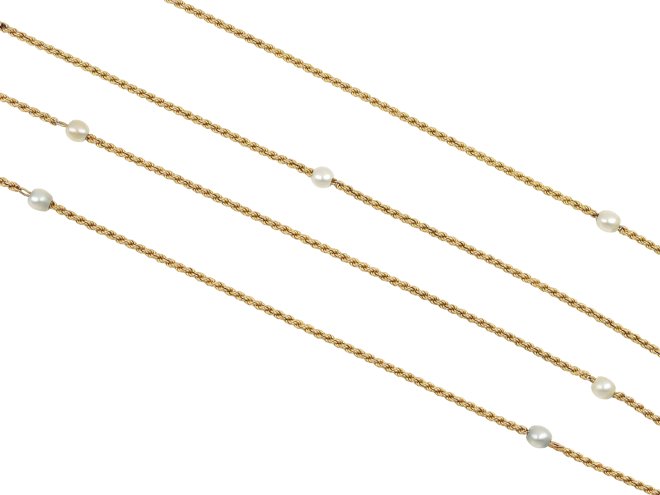 John Goode & Sons natural pearl and gold chain, English, circa 1912. 